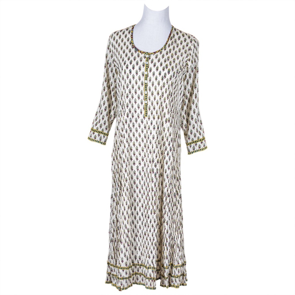 La Chic Boho-Chic Full-Length Dress in Crinkled Cotton